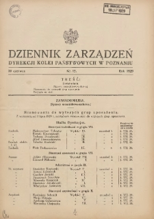 Dziennik Zarządzeń Dyrekcji Kolei Państwowych w Poznaniu. 1929.06.30 Nr12