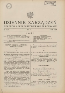 Dziennik Zarządzeń Dyrekcji Kolei Państwowych w Poznaniu. 1929.07.12 Nr13