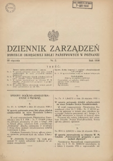 Dziennik Zarządzeń Dyrekcji Okręgowej Kolei Państwowych w Poznaniu. 1930.01.30 Nr2