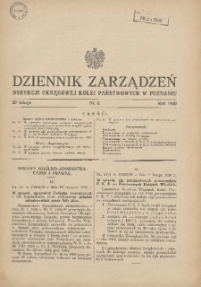 Dziennik Zarządzeń Dyrekcji Okręgowej Kolei Państwowych w Poznaniu. 1930.02.20 Nr3