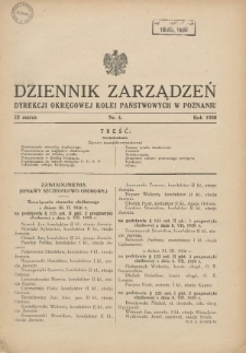 Dziennik Zarządzeń Dyrekcji Okręgowej Kolei Państwowych w Poznaniu. 1930.03.12 Nr4