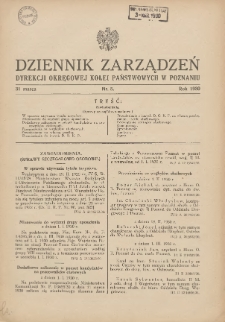 Dziennik Zarządzeń Dyrekcji Okręgowej Kolei Państwowych w Poznaniu. 1930.03.31 Nr5