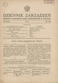 Dziennik Zarządzeń Dyrekcji Okręgowej Kolei Państwowych w Poznaniu. 1930.04.18 Nr6
