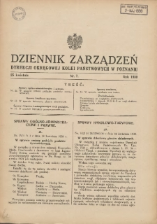 Dziennik Zarządzeń Dyrekcji Okręgowej Kolei Państwowych w Poznaniu. 1930.04.25 Nr7