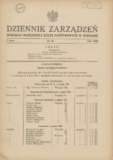 Dziennik Zarządzeń Dyrekcji Okręgowej Kolei Państwowych w Poznaniu. 1930.07.01 Nr10
