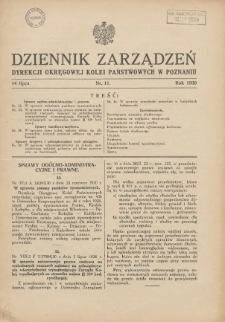 Dziennik Zarządzeń Dyrekcji Okręgowej Kolei Państwowych w Poznaniu. 1930.07.14 Nr11