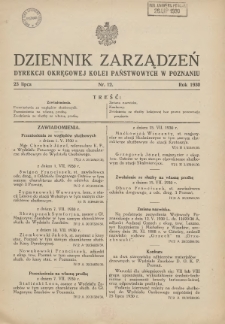 Dziennik Zarządzeń Dyrekcji Okręgowej Kolei Państwowych w Poznaniu. 1930.07.23 Nr12