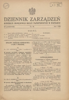 Dziennik Zarządzeń Dyrekcji Okręgowej Kolei Państwowych w Poznaniu. 1930.10.28 Nr16