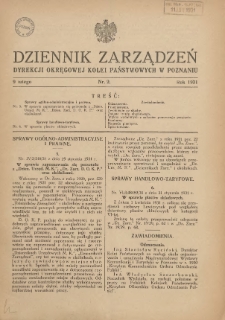 Dziennik Zarządzeń Dyrekcji Okręgowej Kolei Państwowych w Poznaniu. 1931.02.09 Nr2