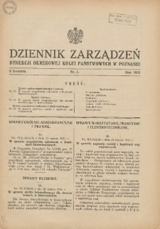 Dziennik Zarządzeń Dyrekcji Okręgowej Kolei Państwowych w Poznaniu. 1931.04.08 Nr5