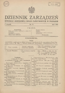 Dziennik Zarządzeń Dyrekcji Okręgowej Kolei Państwowych w Poznaniu. 1931.08.04 Nr11