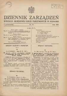 Dziennik Zarządzeń Dyrekcji Okręgowej Kolei Państwowych w Poznaniu. 1931.10.07 Nr14