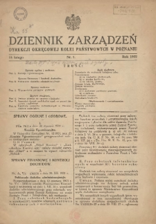 Dziennik Zarządzeń Dyrekcji Okręgowej Kolei Państwowych w Poznaniu. 1932.02.01 Nr1