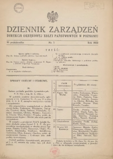 Dziennik Zarządzeń Dyrekcji Okręgowej Kolei Państwowych w Poznaniu. 1932.10.18 Nr7