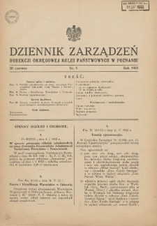 Dziennik Zarządzeń Dyrekcji Okręgowej Kolei Państwowych w Poznaniu. 1933.06.30 Nr5