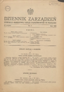 Dziennik Zarządzeń Dyrekcji Okręgowej Kolei Państwowych w Poznaniu. 1933.08.22 Nr6
