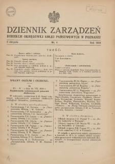 Dziennik Zarządzeń Dyrekcji Okręgowej Kolei Państwowych w Poznaniu. 1934.08.03 Nr4