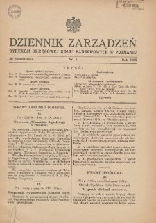 Dziennik Zarządzeń Dyrekcji Okręgowej Kolei Państwowych w Poznaniu. 1934.10.20 Nr5