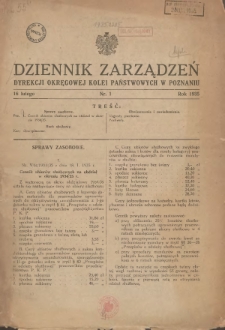 Dziennik Zarządzeń Dyrekcji Okręgowej Kolei Państwowych w Poznaniu. 1935.02.16 Nr1