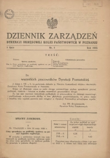 Dziennik Zarządzeń Dyrekcji Okręgowej Kolei Państwowych w Poznaniu. 1935.07.01 Nr3