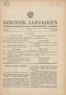 Dziennik Zarządzeń Dyrekcji Okręgowej Kolei Państwowych w Poznaniu. 1936.07.18 Nr4