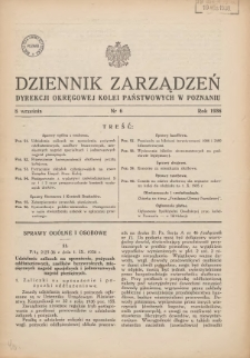 Dziennik Zarządzeń Dyrekcji Okręgowej Kolei Państwowych w Poznaniu. 1936.09.08 Nr6