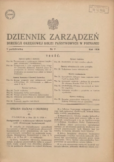 Dziennik Zarządzeń Dyrekcji Okręgowej Kolei Państwowych w Poznaniu. 1936.10.07 Nr7