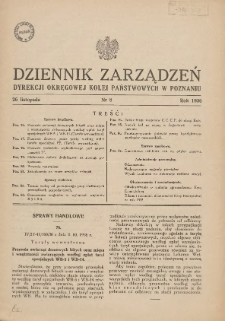 Dziennik Zarządzeń Dyrekcji Okręgowej Kolei Państwowych w Poznaniu. 1936.11.26 Nr8