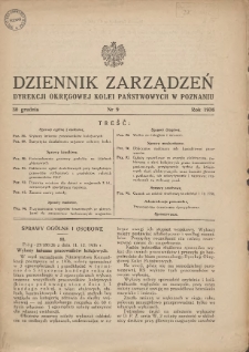 Dziennik Zarządzeń Dyrekcji Okręgowej Kolei Państwowych w Poznaniu. 1936.12.30 Nr9