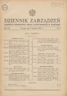 Dziennik Zarządzeń Dyrekcji Okręgowej Kolei Państwowych w Poznaniu. 1937.04.06 Nr2