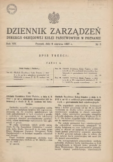 Dziennik Zarządzeń Dyrekcji Okręgowej Kolei Państwowych w Poznaniu. 1937.06.09 Nr5