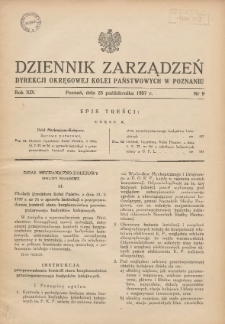Dziennik Zarządzeń Dyrekcji Okręgowej Kolei Państwowych w Poznaniu. 1937.10.25 Nr9