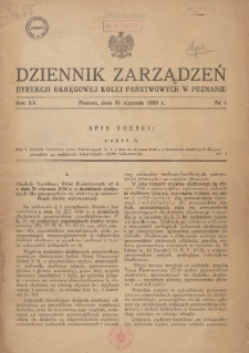 Dziennik Zarządzeń Dyrekcji Okręgowej Kolei Państwowych w Poznaniu. 1938.01.31 Nr1