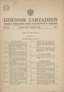 Dziennik Zarządzeń Dyrekcji Okręgowej Kolei Państwowych w Poznaniu. 1938.11.28 Nr5