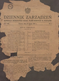 Dziennik Zarządzeń Dyrekcji Okręgowej Kolei Państwowych w Poznaniu. 1939.02.23 Nr1
