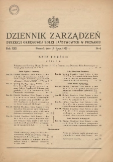 Dziennik Zarządzeń Dyrekcji Okręgowej Kolei Państwowych w Poznaniu. 1939.07.19 Nr6