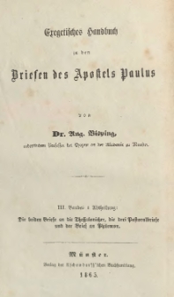 Erkl&auml;rung der beiden Briefe an die Thessalonicher, der drei Pastoralbriefe und des Briefes an Philemon