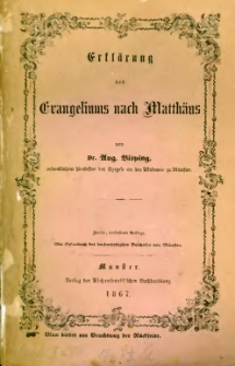 Erkl&auml;rung des Evangeliums nach Matth&auml;us