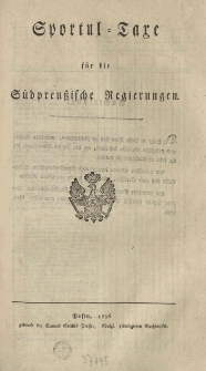 Sportul-Taxe für die Südpreussische Regierungen