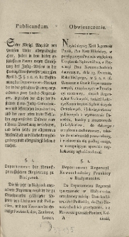 Obwieszczenie. Inc.: "Nayiaśnieyszy Kr&oacute;l [...] pruski [Fryderyk Wilhelm II], w przyłączonym patencie względem urządzenia sądownictwa [...]"