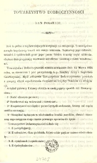 Towarzystwo Dobroczynności Dam Polskich [w Paryżu: wiadomość o jego 30-letniej działalności]