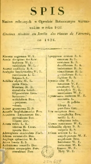 Spis nasin zebranych w Ogrodzie Botanicznym Warszawskim w roku 1826
