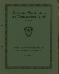 Bericht &uuml;ber das 9. Gesch&auml;ftsjahr vom. 1. September 1918 bis 31. August 1919.