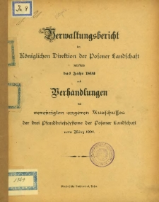 Verwaltungsbericht der Königlichen Direktion der Posener Landschaft betreffend das Jahr 1893.
