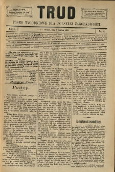 Trud: pismo tygodniowe dla polskiej zarobkowości. 1886.04.02 nr 14