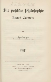 Die positive Philosophie August Comte's