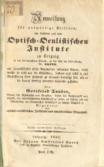 Anweisung für auswärtige Personen, wie dieselben aus dem optisch-oculistischen Institute zu Leipzig