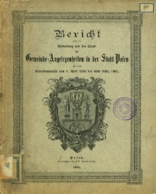 Bericht über die Verwaltung und den Stand der Gemeinde-Angelegenheiten in der Stadt Posen für das Verwaltungjahr vom 1. April 1904 bis Ende März 1905.