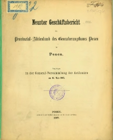 Neunter Geschäftsbericht der Provinzial-Aktienbank des Grossherzogthums Posen in Posen [1866].