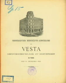 Neunzehnter Geschäfts-Abschluss der Vesta Lebensversicherungs-Bank auf Gegenseitigkeit zu Posen per 31 Dezember 1892.